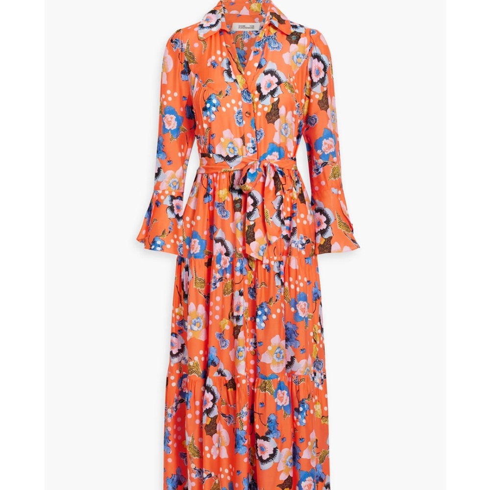 Diame Von Furstenberg Barry printed crepe de chine midi shirt dress - Size Large